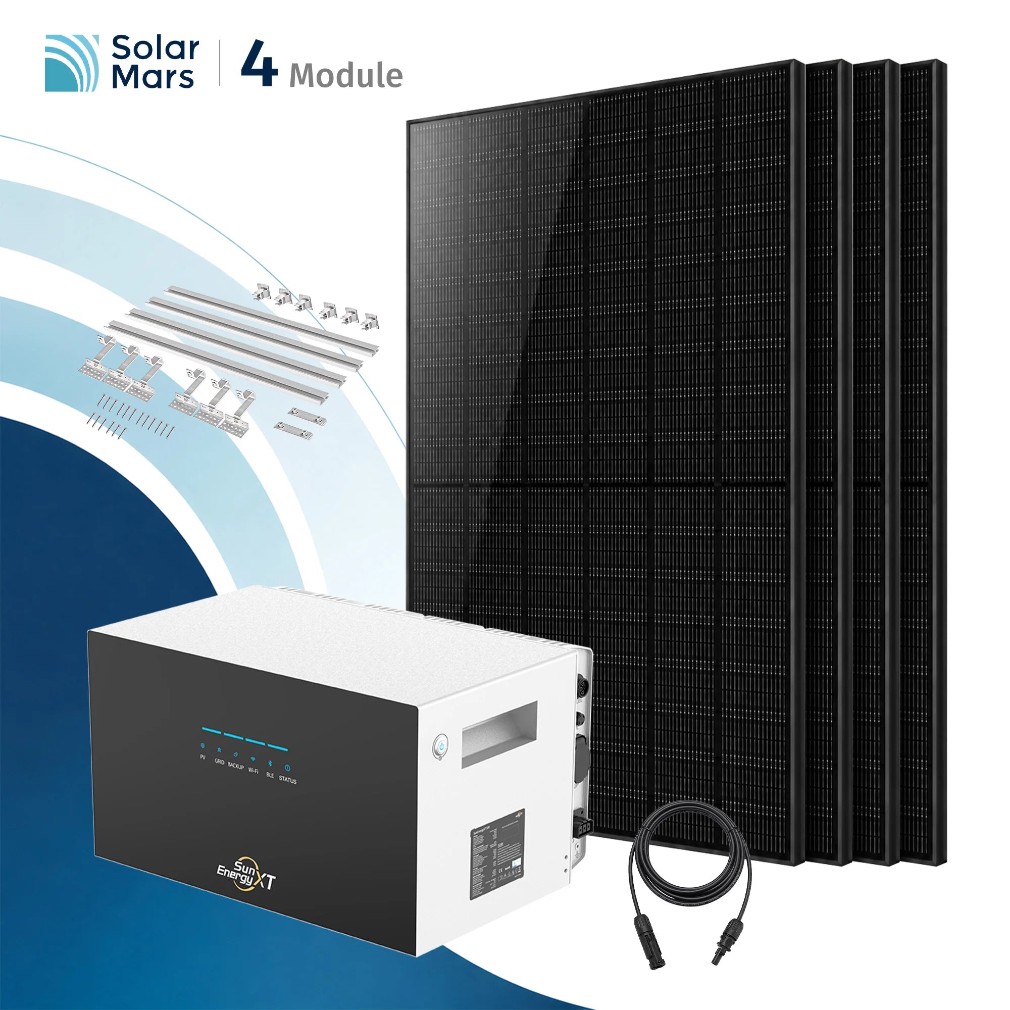 Balkonkraftwerk 2000 Watt mit Speicher SunEnergyXT 500, Solarmodule und Wechselrichter für effiziente Energieversorgung.