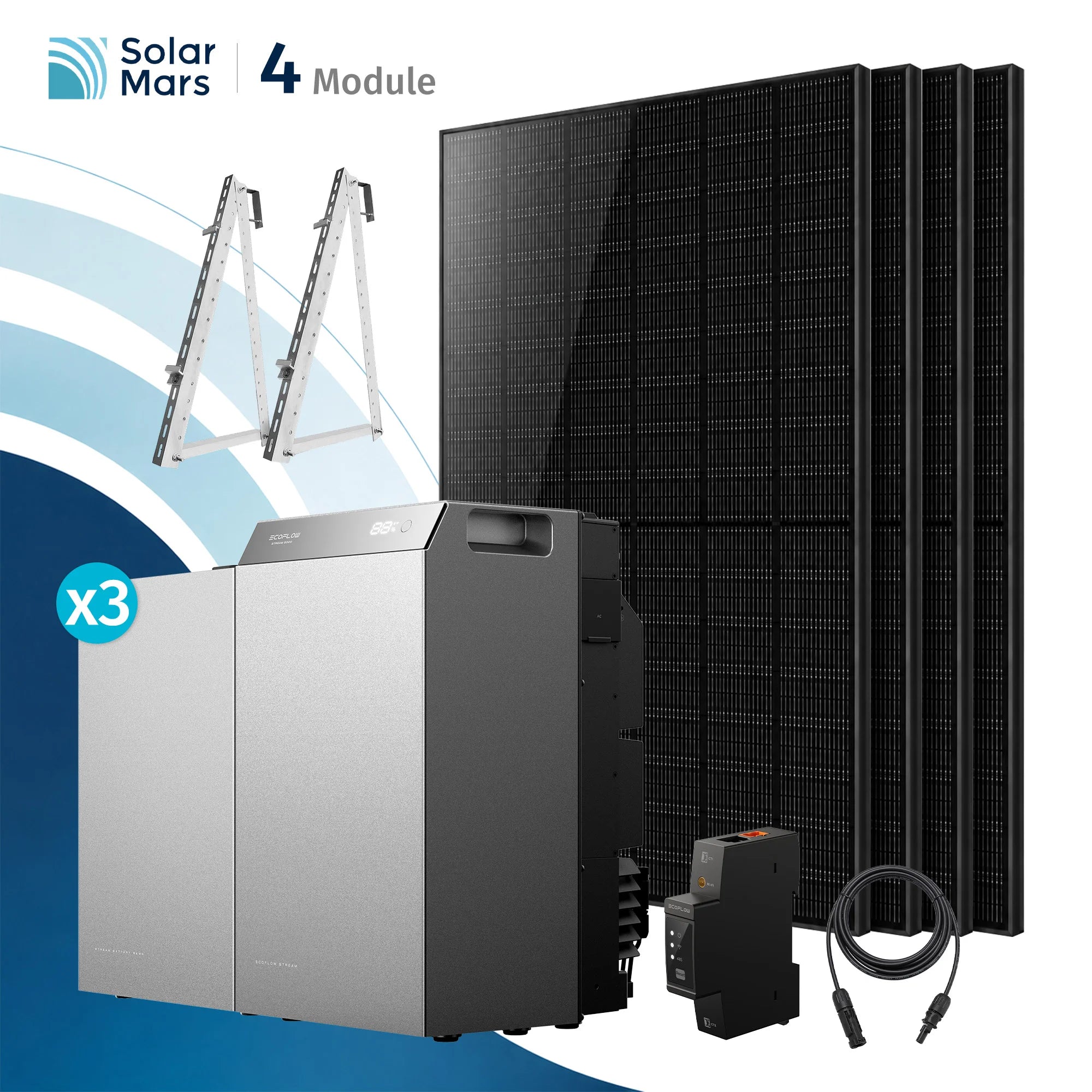 EcoFlow STREAM 5000 Balkonkraftwerk Speicher mit 500W Solarmodul Set bestehend aus 4 Solar-Modulen und Zubehör.