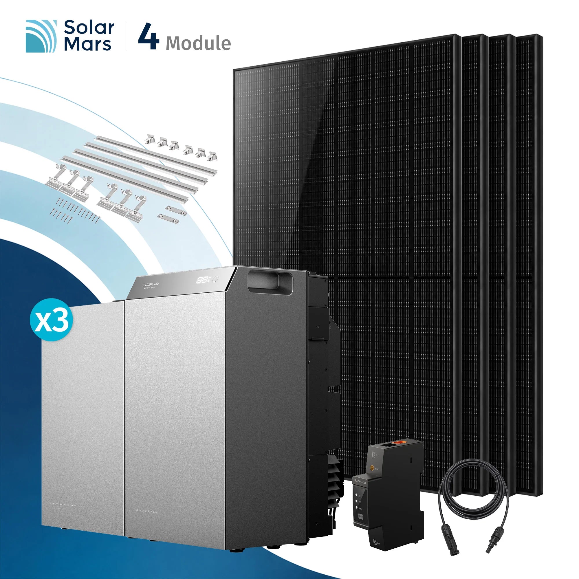 EcoFlow STREAM 5000 Komplettset mit 4 Solarmodulen für nachhaltige Energieerzeugung.