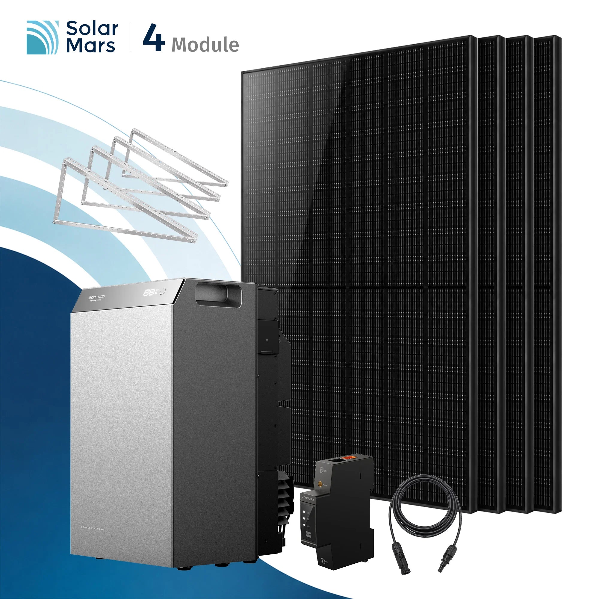 EcoFlow STREAM 5000 Balkonkraftwerk Speicher mit 500W Solarmodul Set und Zubehör, 4 Solarmodule
