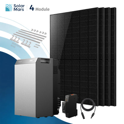 EcoFlow STREAM 5000 Balkonkraftwerk Speicher mit 500W Solarmodul Set, bestehend aus 4 Solarmodulen und Zubehör.