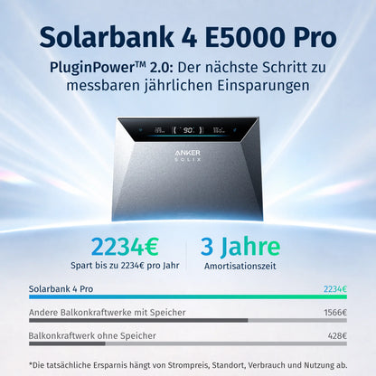 Anker SOLIX Solarbank 4 E5000 Pro Balkonkraftwerk Speicher mit 500W Solarmodul Set