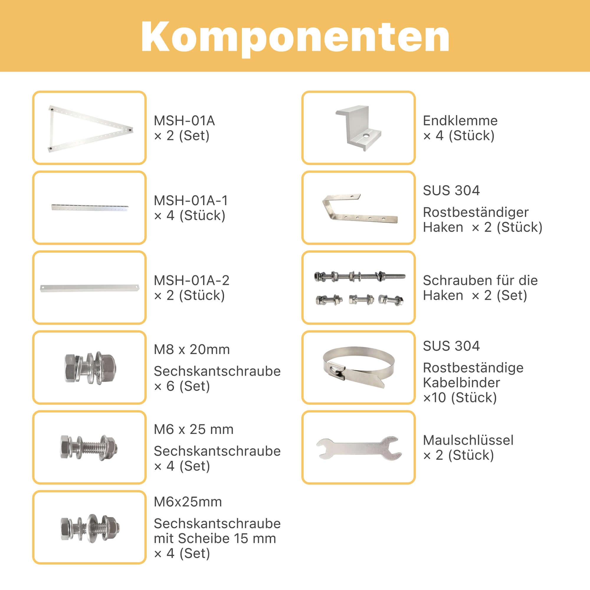 Komponentenliste für Neu Solarmodul Balkon Halterung für den Flachdach, Garten und Wand, Solarpanel Halterung, 0%MwSt.