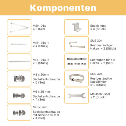 Komponentenliste für Neu Solarmodul Balkon Halterung für den Flachdach, Garten und Wand, Solarpanel Halterung, 0%MwSt.