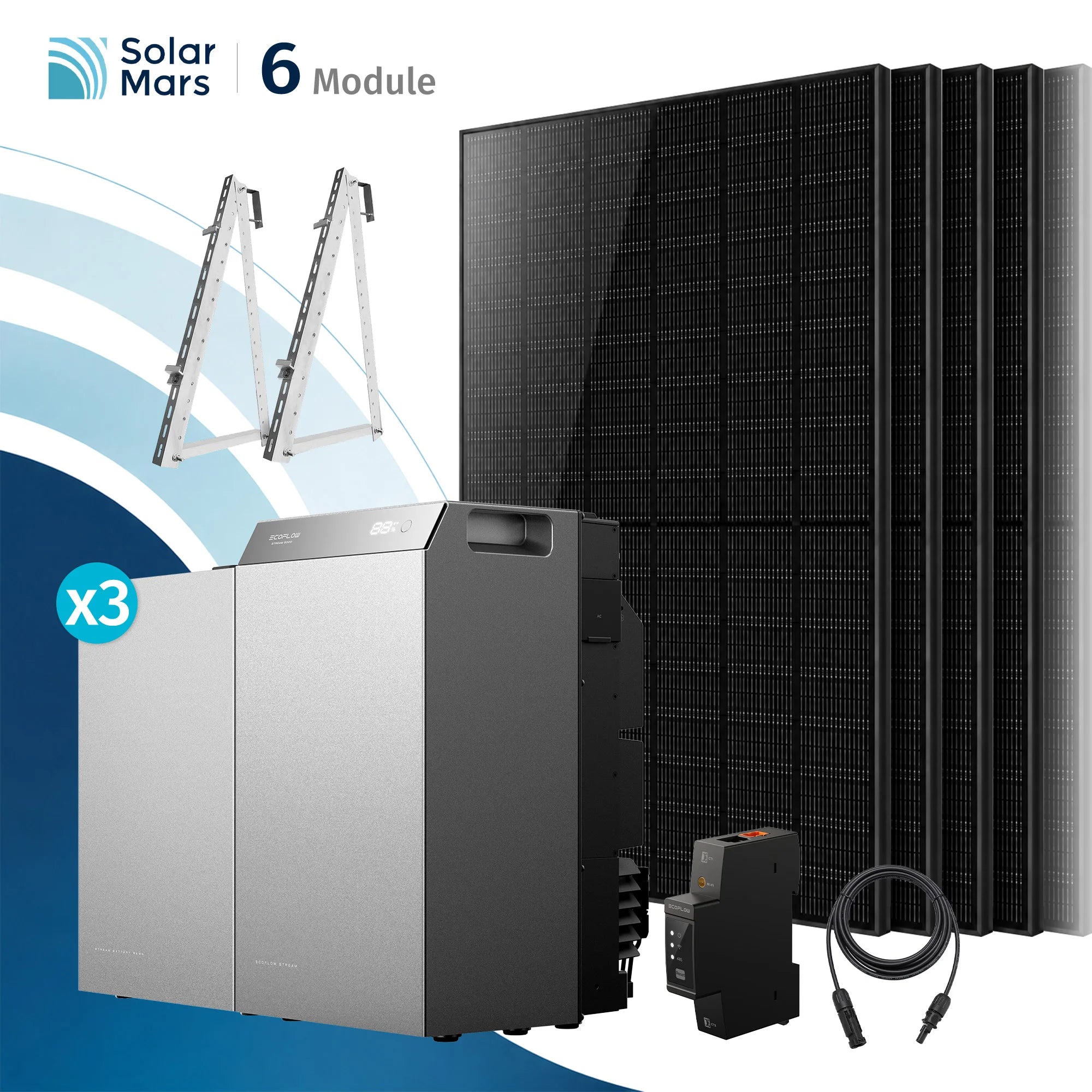 EcoFlow STREAM 5000 Balkonkraftwerk Speicher mit 500W Solarmodul Set und Zubehör, schwarz und silber.