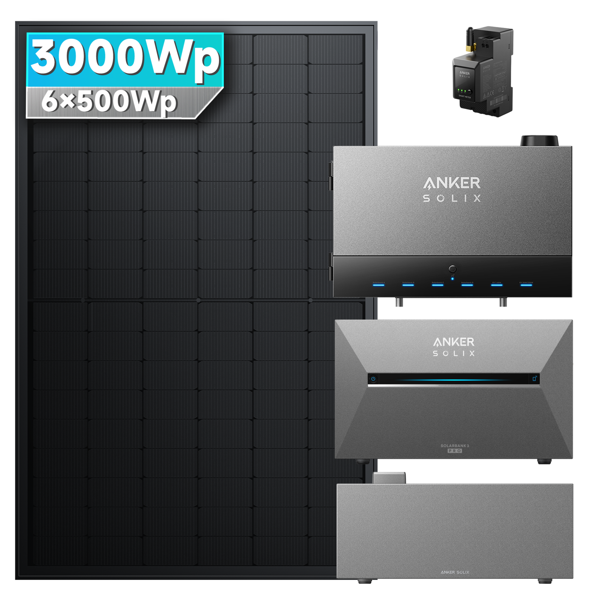Anker SOLIX Power Dock mit Solarbank 3 E2700 Pro Balkonkraftwerk speicher mit 500W Solarmodul Set mit 3000Wp