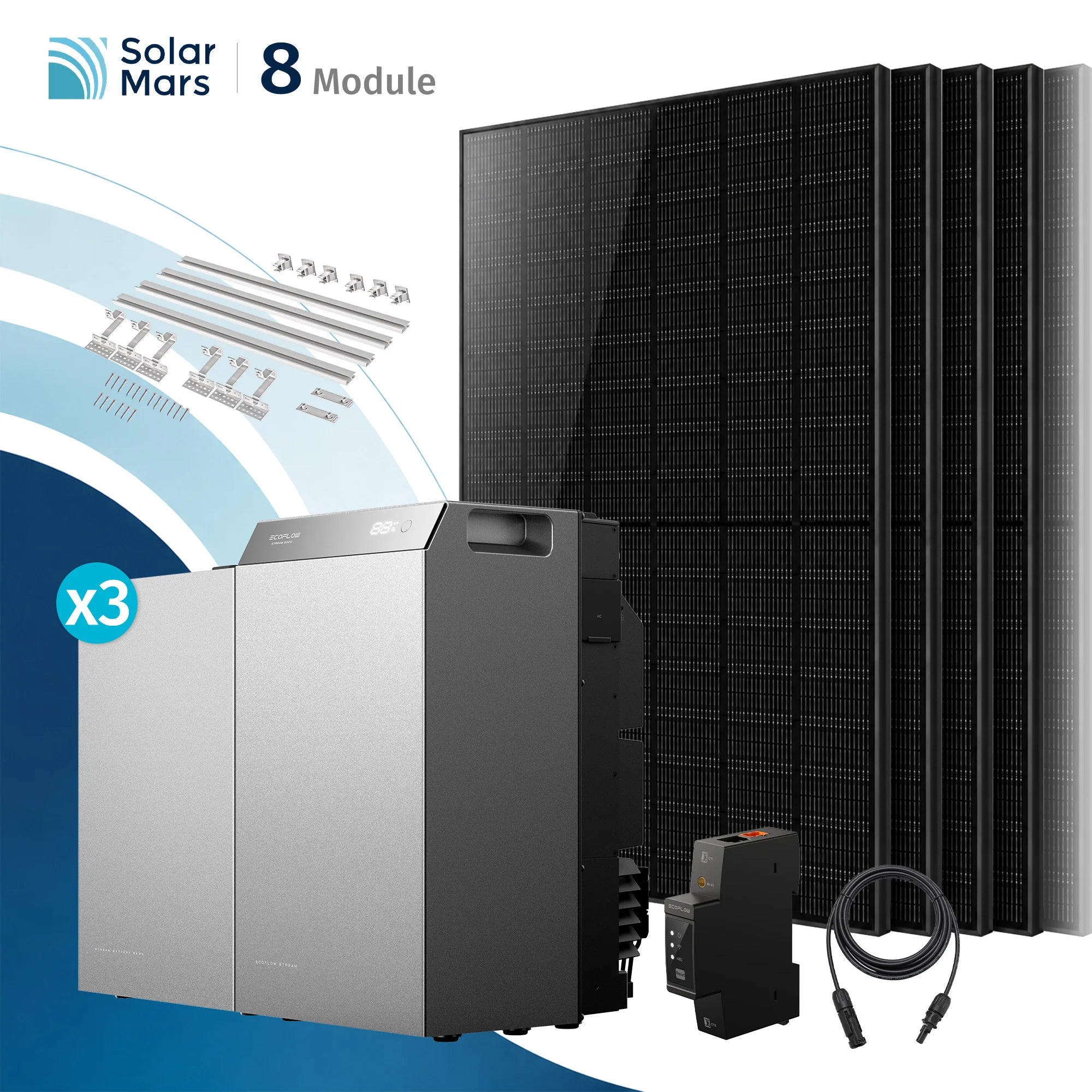 EcoFlow STREAM 5000 Balkonkraftwerk Speicher Set mit 500W Solarmodul und Zubehör für private Energiewende.