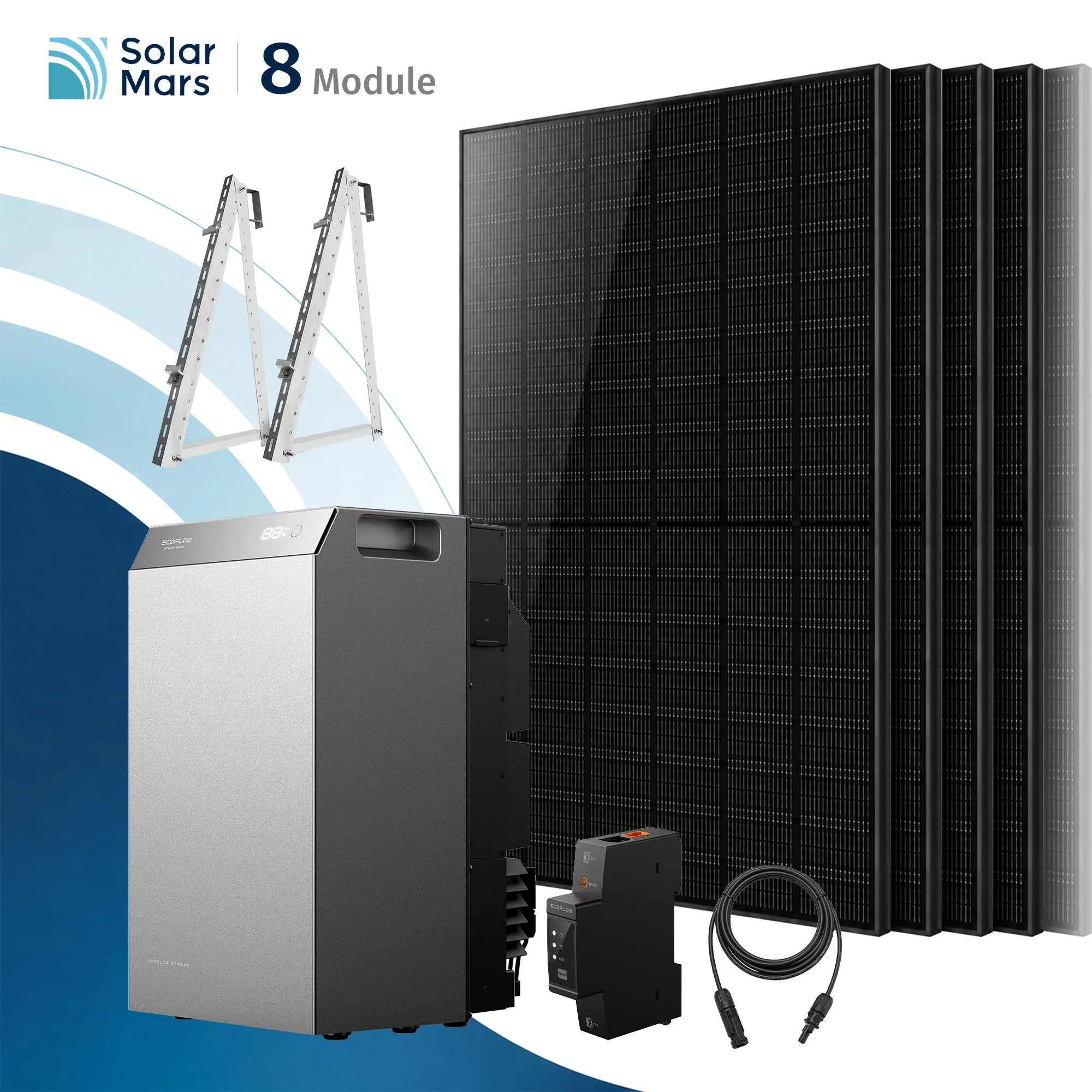 EcoFlow STREAM 5000 Balkonkraftwerk Speicher und 500W Solarmodul Set von Solar Mars mit 8 Modulen.