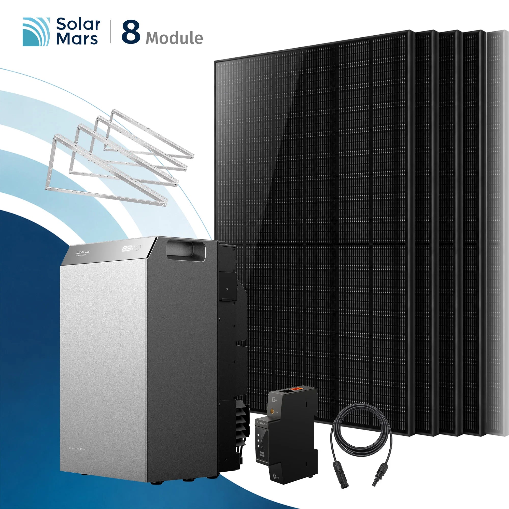 EcoFlow STREAM 5000 Balkonkraftwerk Speicher mit 500W Solarmodul Set, inklusive Solarpanelen und Montagesystem.