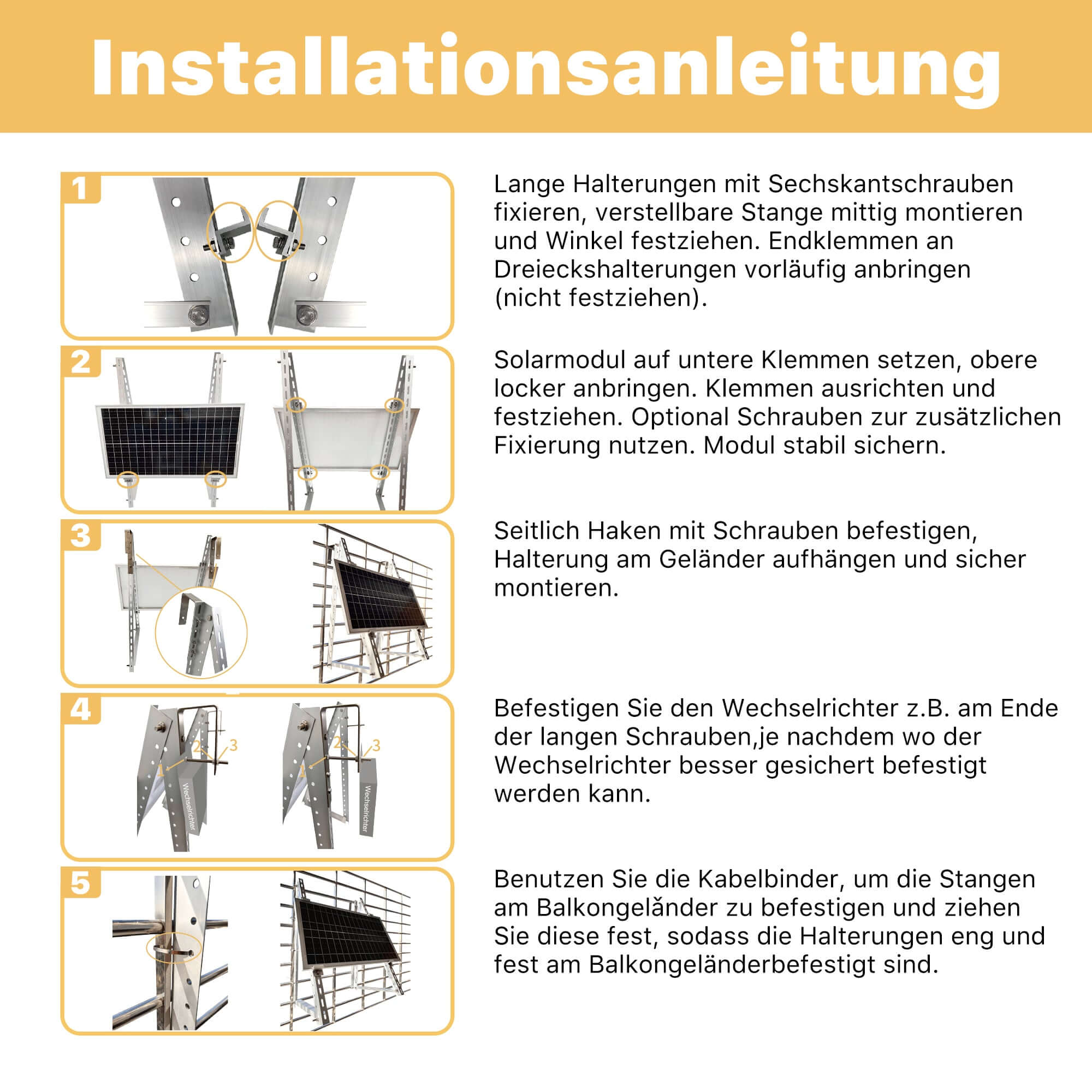 Installationsanleitung für Neu Solarmodul Balkon Halterung für den Flachdach, Garten und Wand, Solarpanel Halterung, 0%MwSt.