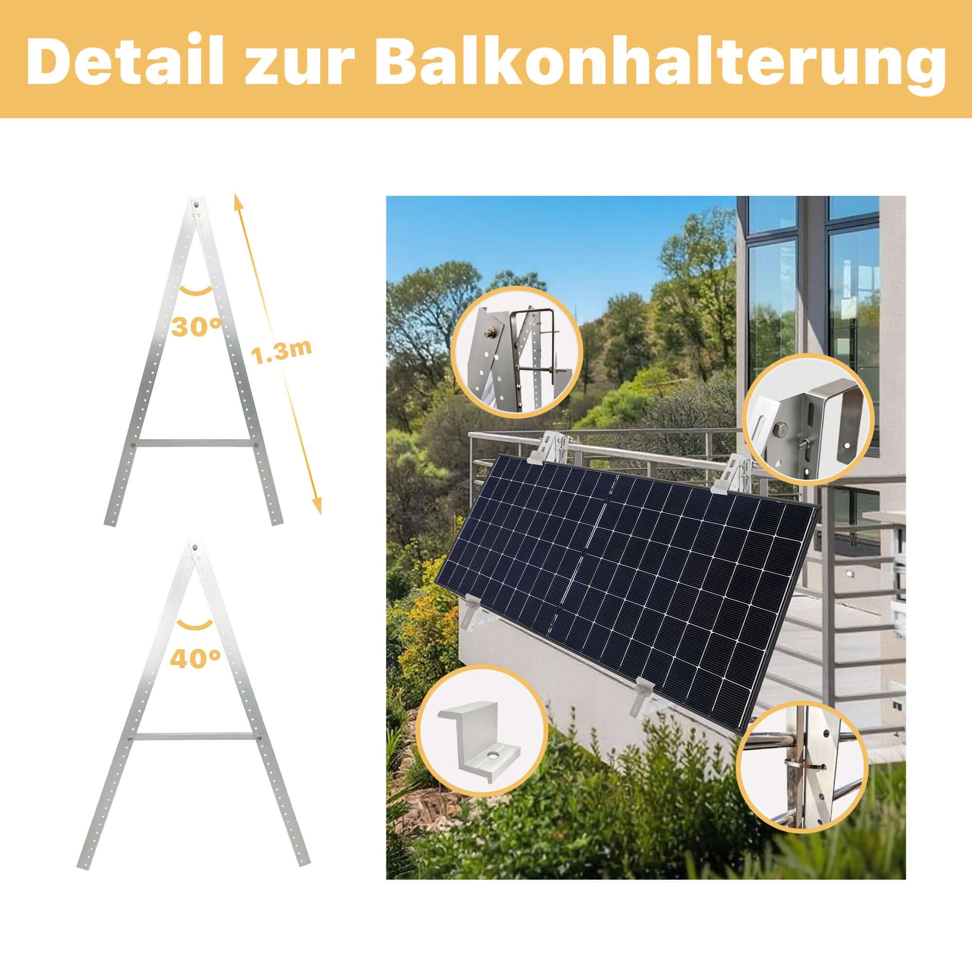 Detail zur Neu Solarmodul Balkon Halterung für den Flachdach, Garten und Wand, Solarpanel Halterung, 0%MwSt.