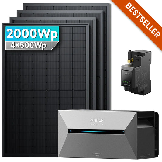 Anker SOLIX Solarbank 2 E1600 Pro Balkonkraftwerk Speicher mit 4×500Wp Solarmodul Set