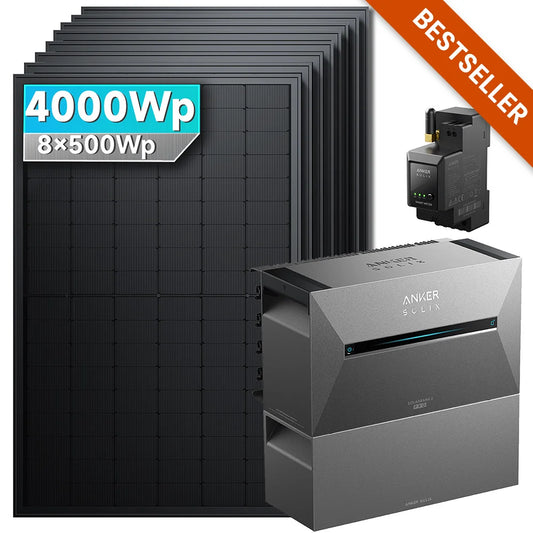 Balkonkraftwerk 4000 Watt mit Speicher Anker SOLIX Solarbank 3 E2700 Pro und BP2700 mit 8x500Wp Solarmodule und MC4 Solarkabel Set