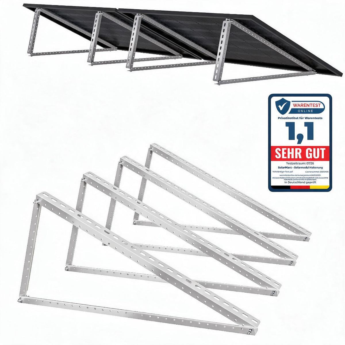 Solarmodul Halterung, Solarpanel Halterung für Garten/Flachdach/Fassade made in China, für 2 Solarmodule, 0% MwSt.