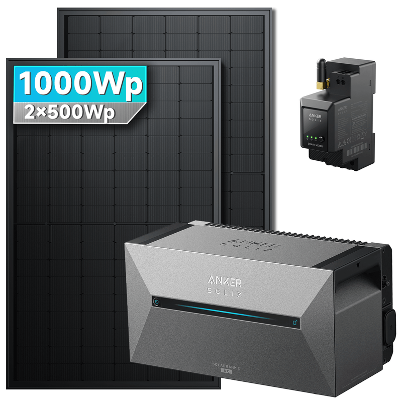 Anker SOLIX Solarbank 2 E1600 AC Balkonkraftwerk Speicher mit 500Wp Bifaziales Solarmodul Set