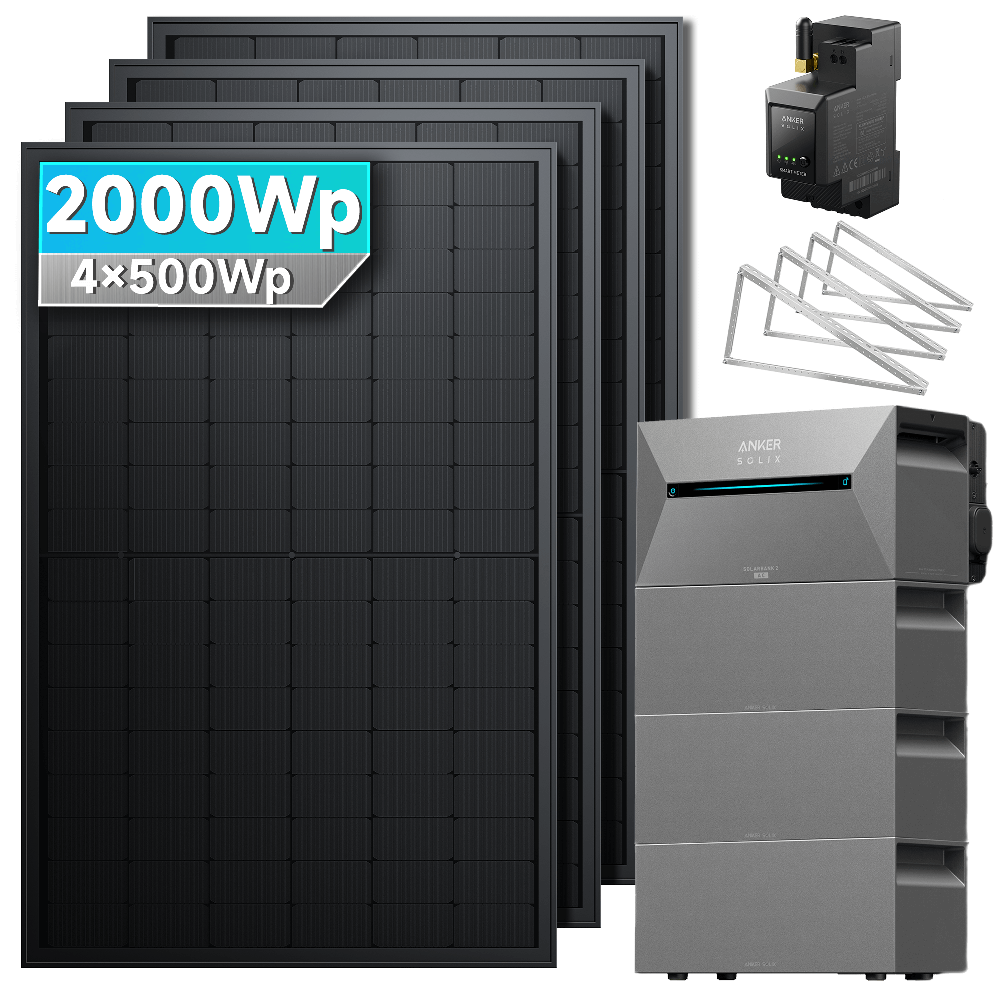 Anker SOLIX Solarbank 2 E1600 Pro Balkonkraftwerk mit Speicher 2000W Flachdach halterung Set mit BP2700x3 Erweiterungsakku