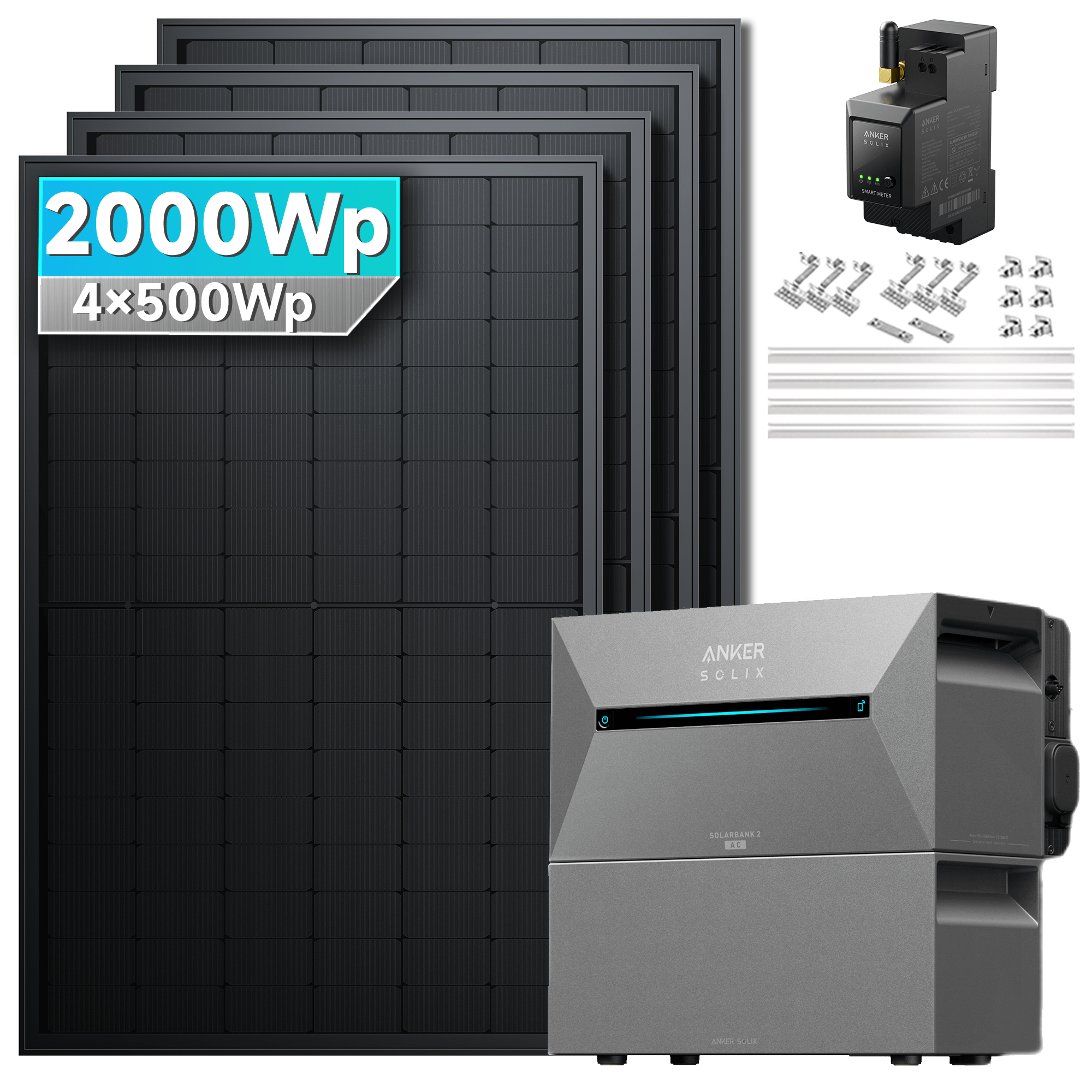 Anker SOLIX Solarbank 2 E1600 Pro Balkonkraftwerk mit Speicher 2000W Ziegeldach halterung Set mit BP2700 Erweiterungsakku