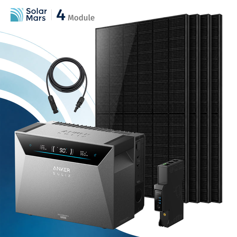 Anker SOLIX Solarbank 4 E5000 Pro Balkonkraftwerk 2000 W mit Speicher, Solarmodul und Zubehör