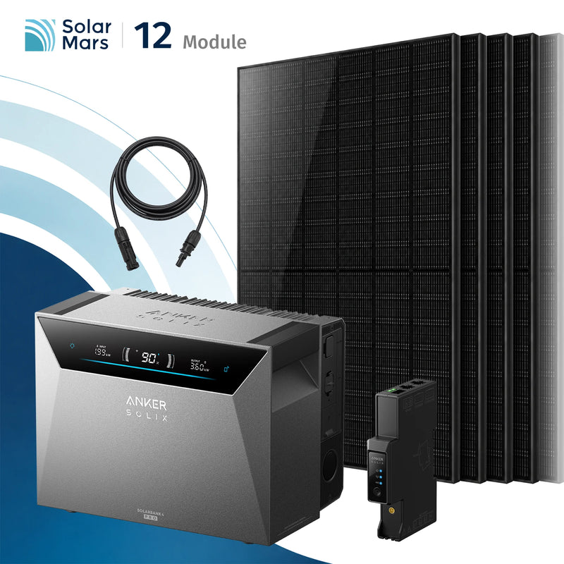 Balkonkraftwerk 4000 Watt mit Speicher Anker SOLIX 4 Pro und 5m MC4 Solarkabel für maximale Solarenergie.