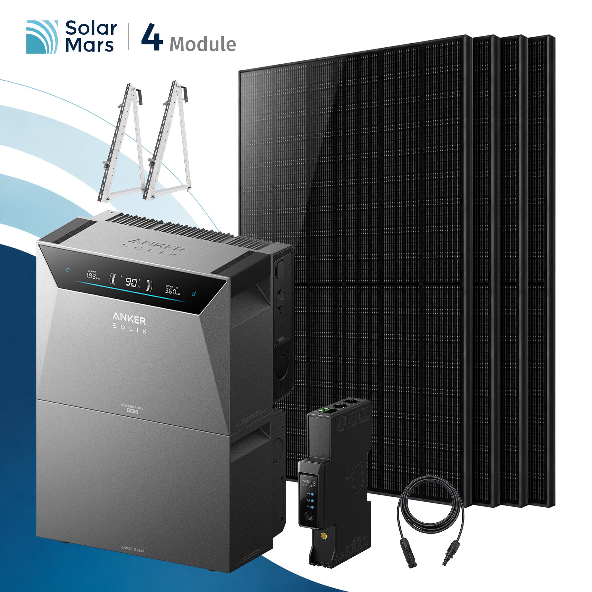 Anker SOLIX Solarbank 4 Pro 2000Wp Balkonkraftwerk Set mit 4×500Wp Modulen, 1 Zusatzakkus und silberner Balkon-Halterung
