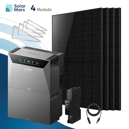 Anker SOLIX Solarbank 4 Pro 2000Wp Balkonkraftwerk Set mit 4×500Wp Modulen, 1 Zusatzakku und Flachdach-Halterung