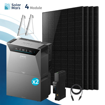 Anker SOLIX Solarbank 4 Pro 2000Wp Balkonkraftwerk Set mit 4×500Wp Modulen, 2 Zusatzakkus und silberner Balkon-Halterung
