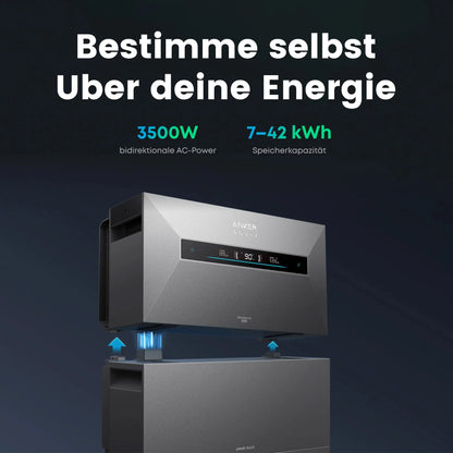 Anker SOLIX Solarbank Max AC Speicher 7000Wh mit 3500W bidirektionaler AC-Power und 7-42 kWh Speicherkapazität.