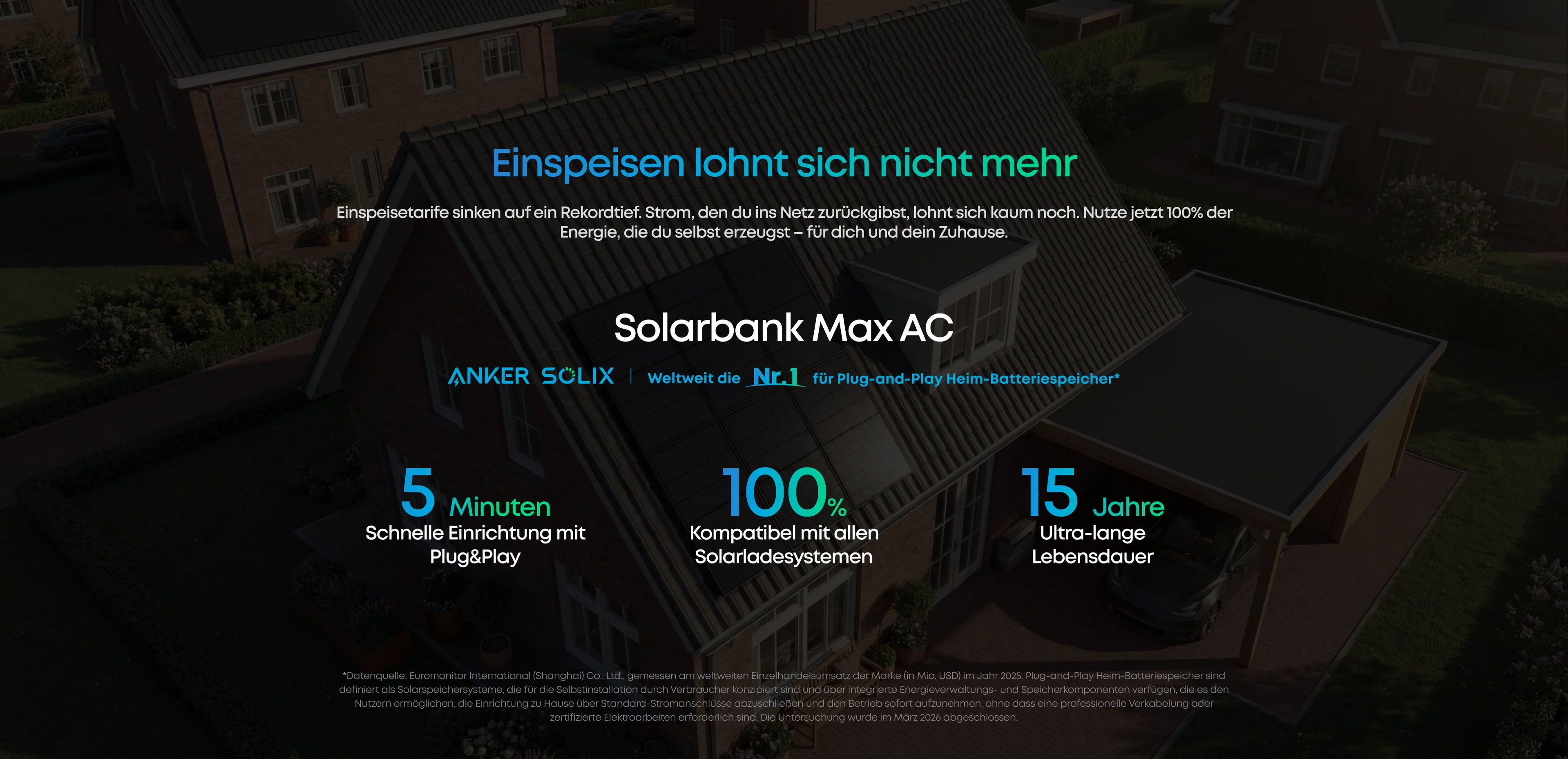Anker SOLIX Solarbank Max AC Funktionen: 5 Minuten Plug&Play, 100% kompatibel, 15 Jahre Lebensdauer