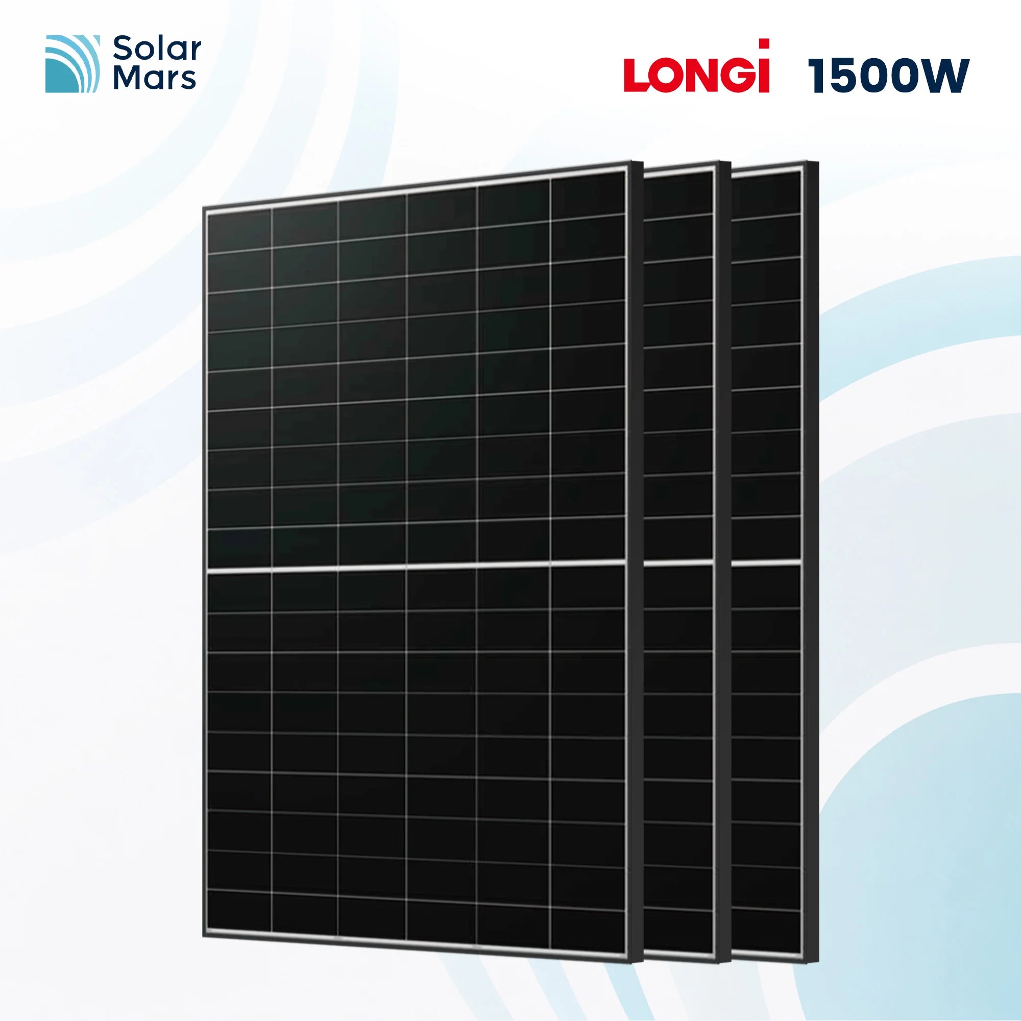 LONGi 1500W Hochleistungssolarsystem Konfiguration – Drei 500W BC-Technologie Module für maximale Energieerzeugung und Sicherheit.