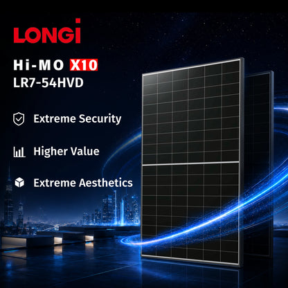 LONGi Hi-MO X10 LR7-54HVD Solarmodul Poster – Betont Extreme Sicherheit, Höheren Wert und Extreme Ästhetik im Modernen Design.