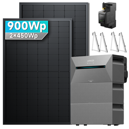 Anker SOLIX Solarbank 2 E1600 Pro Balkonkraftwerk Speicher mit 450Wp Solarmodul und MC4 Solarkabel Set