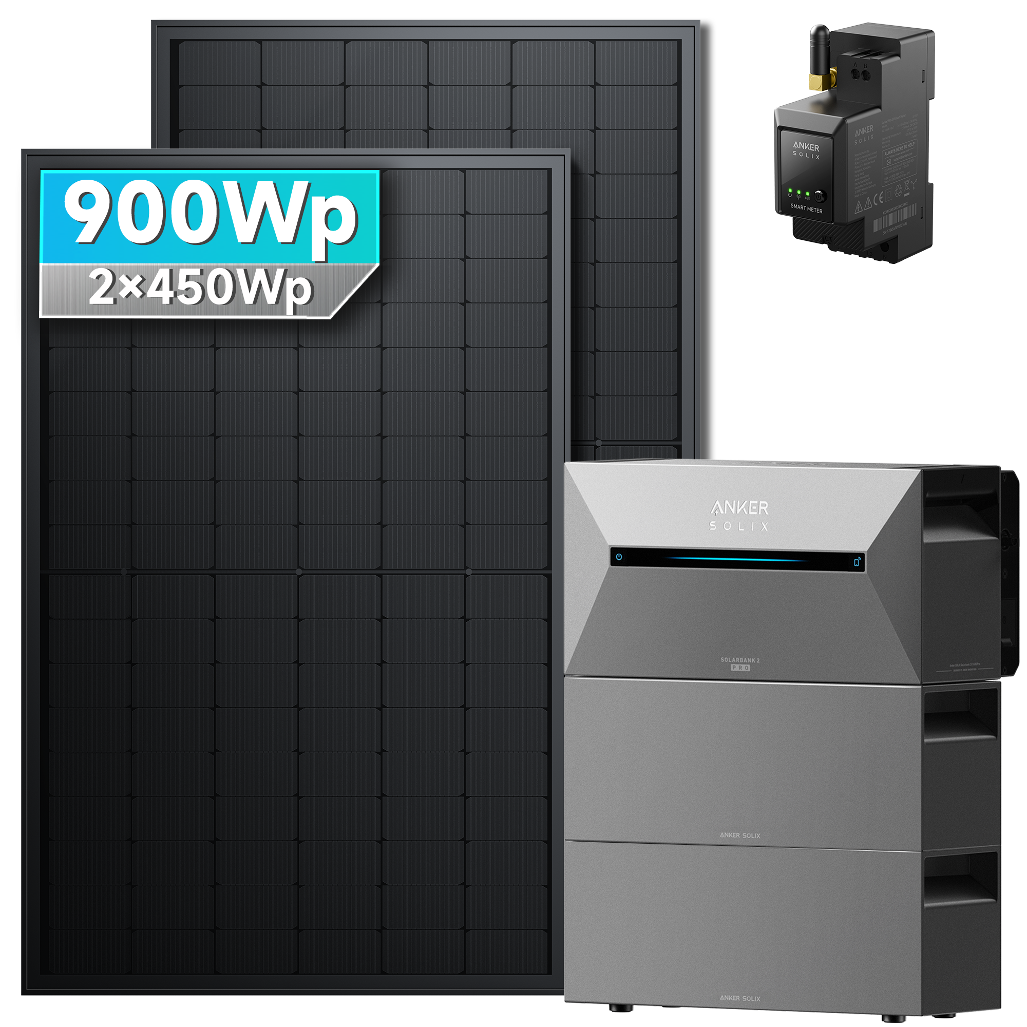 Anker SOLIX Solarbank 2 E1600 Pro Balkonkraftwerk speicher mit 450Wp Solarmodul und MC4 Solarkabel Set