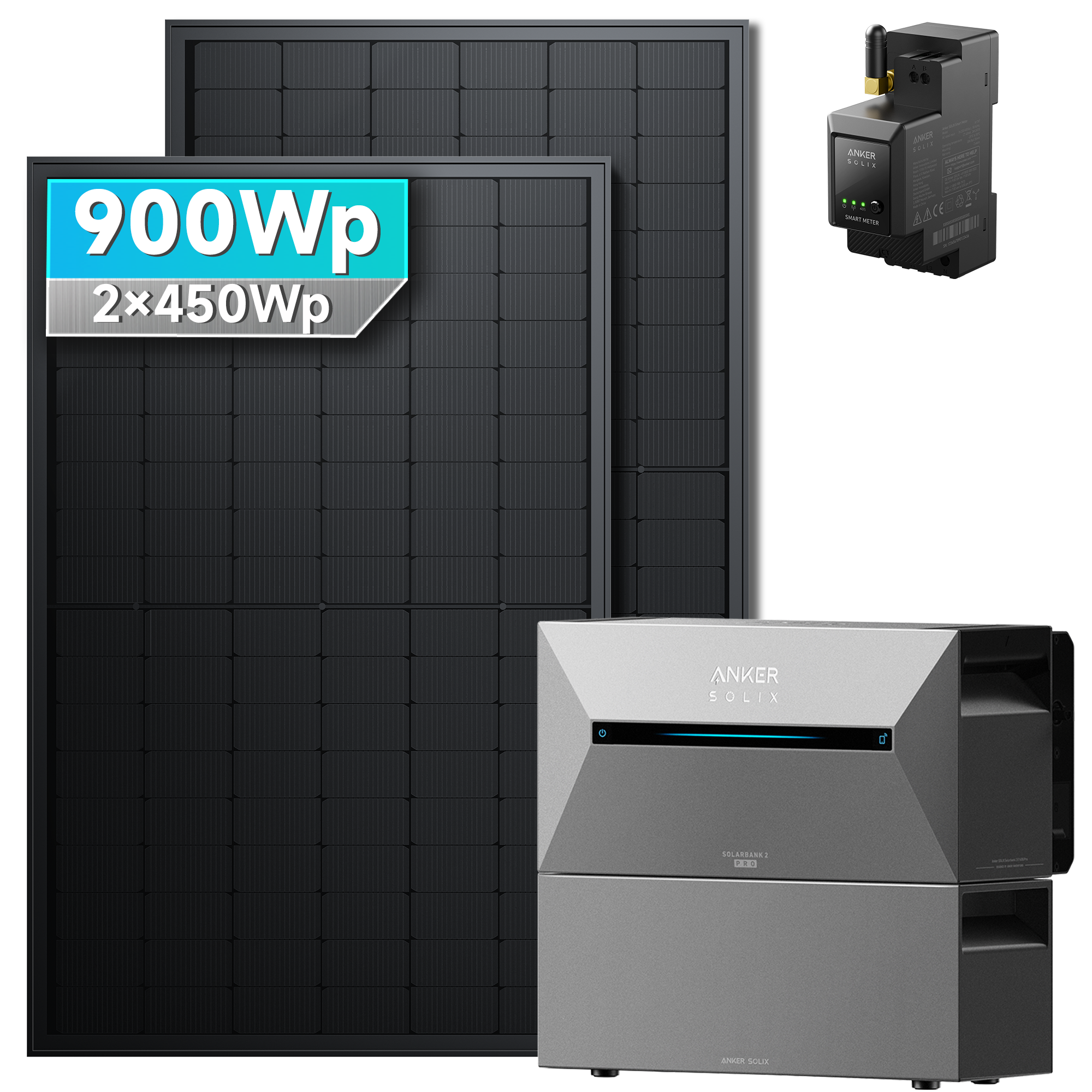 Anker SOLIX Solarbank 2 E1600 Pro Balkonkraftwerk speicher mit 450Wp Solarmodul und MC4 Solarkabel Set