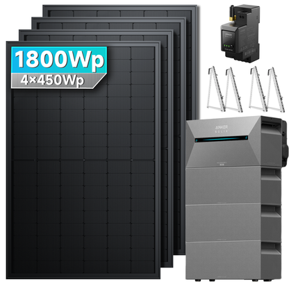 Anker SOLIX Solarbank 2 E1600 Pro Balkonkraftwerk Speicher mit 450Wp Solarmodul und MC4 Solarkabel Set