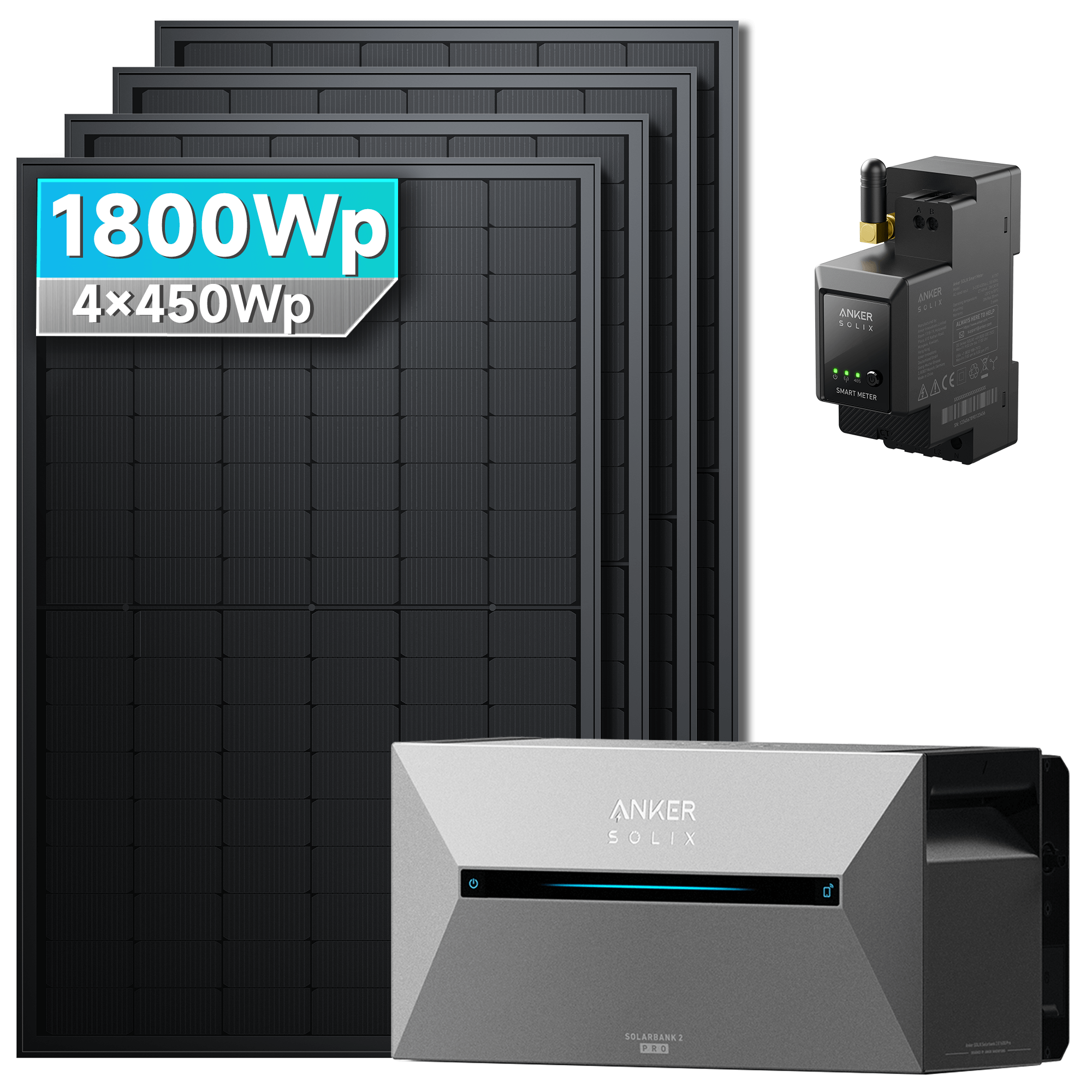 Anker SOLIX Solarbank 2 E1600 Pro Balkonkraftwerk speicher mit 450Wp Solarmodul und MC4 Solarkabel Set