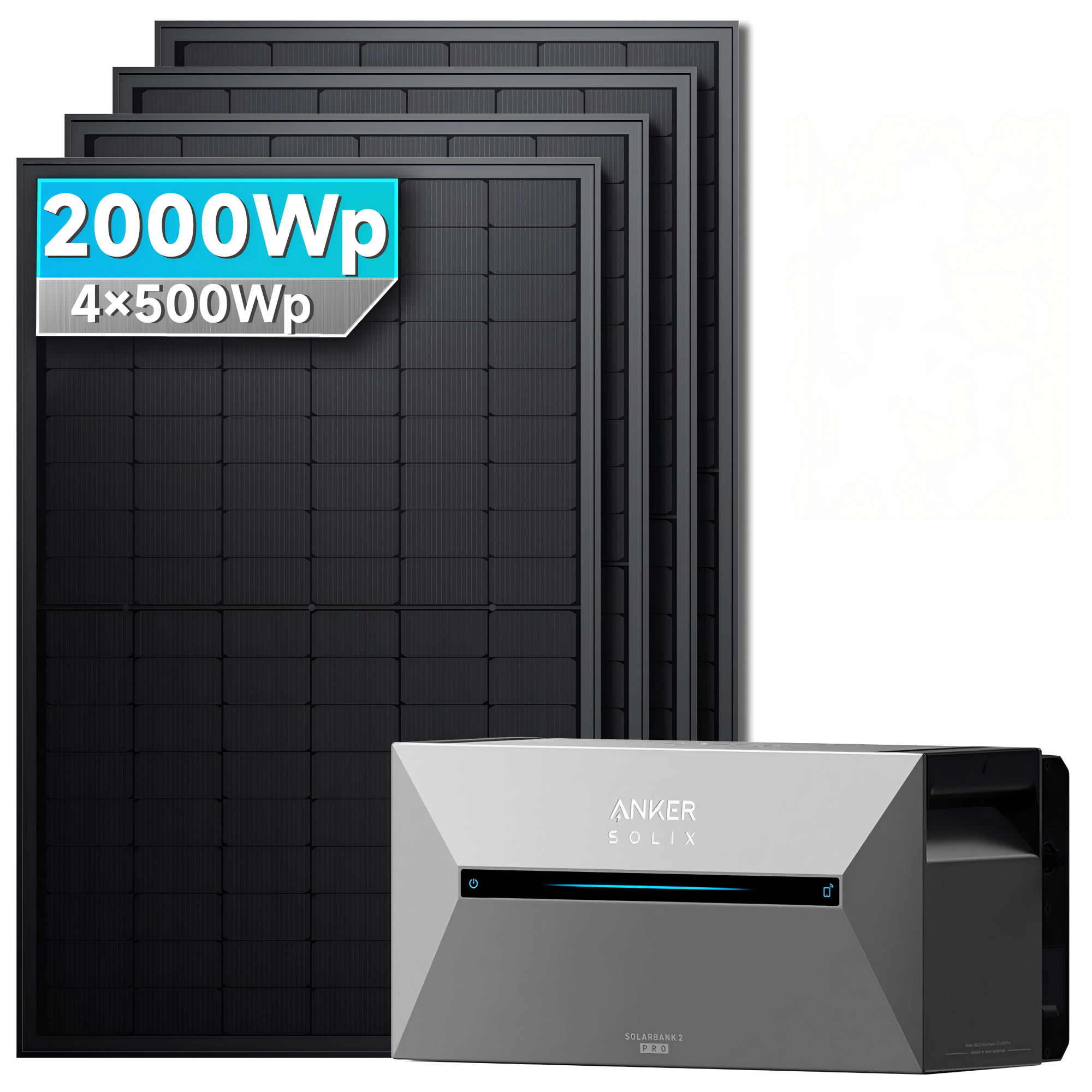 Anker SOLIX Solarbank 2 E1600 Pro mit 500Wp Bifaziales Solarmodul Basic Set