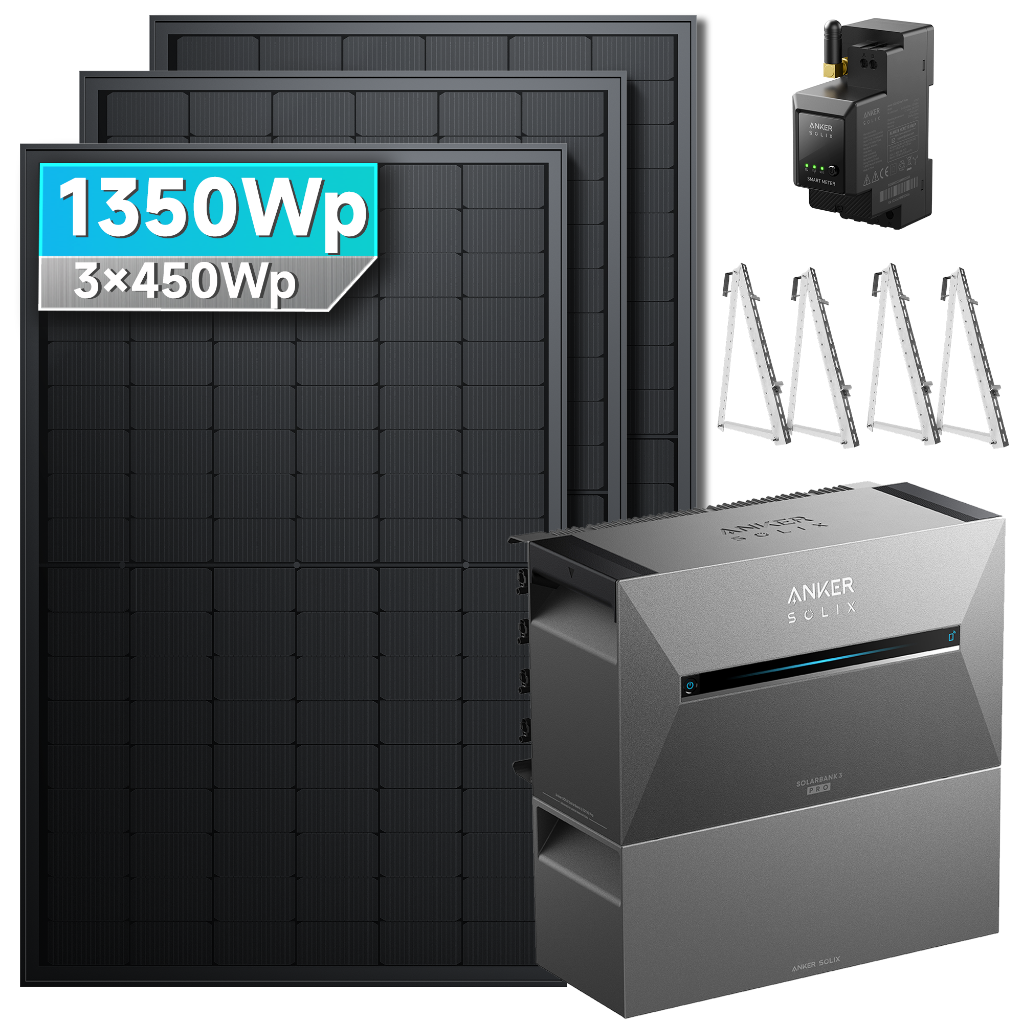 Anker SOLIX Solarbank 3 E2700 Pro Balkonkraftwerk Speicher mit 450Wp Solarmodul und MC4 Solarkabel Set