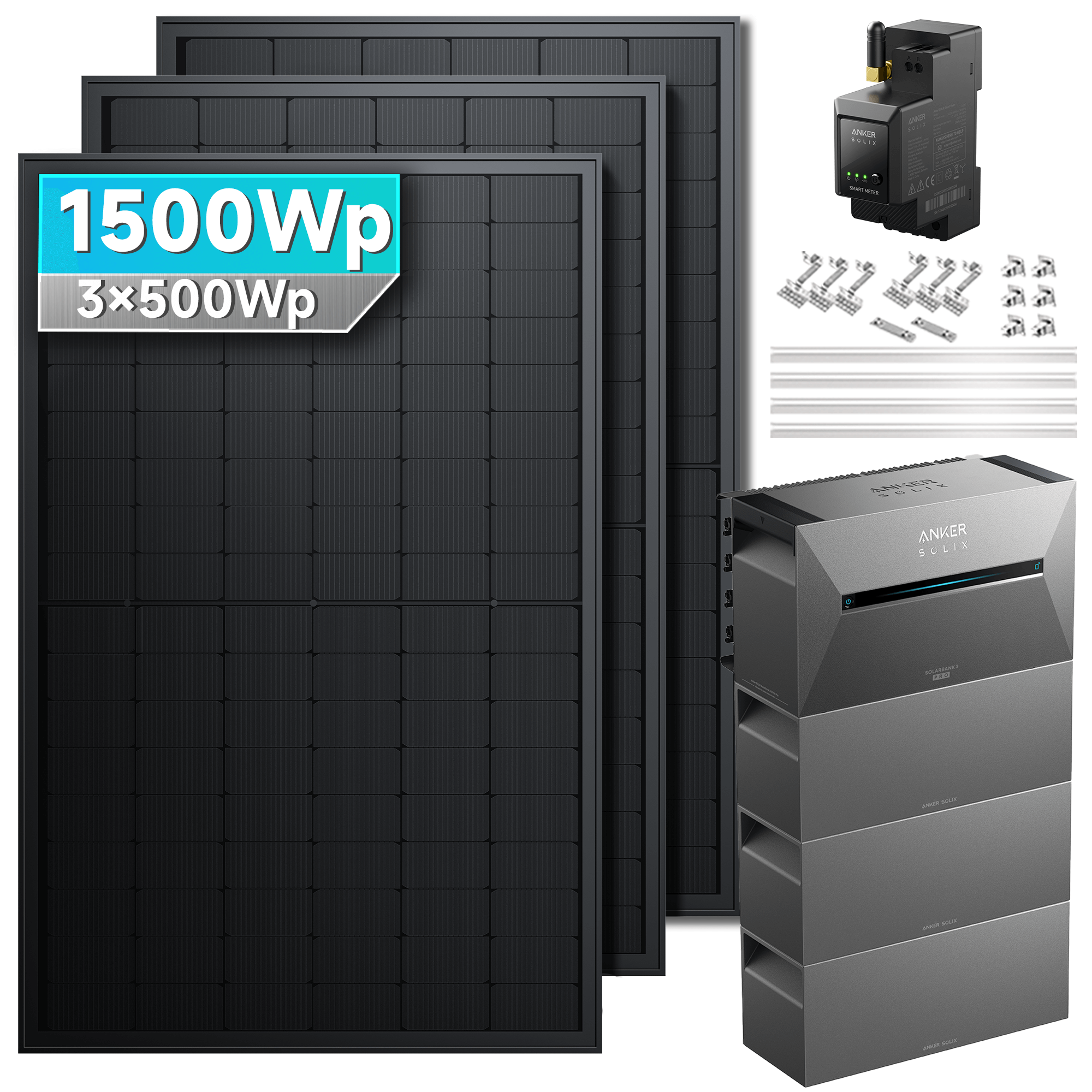 Anker SOLIX Solarbank 3 E2700 Pro Balkonkraftwerk speicher mit 500Wp Solarmodul und MC4 Solarkabel Set