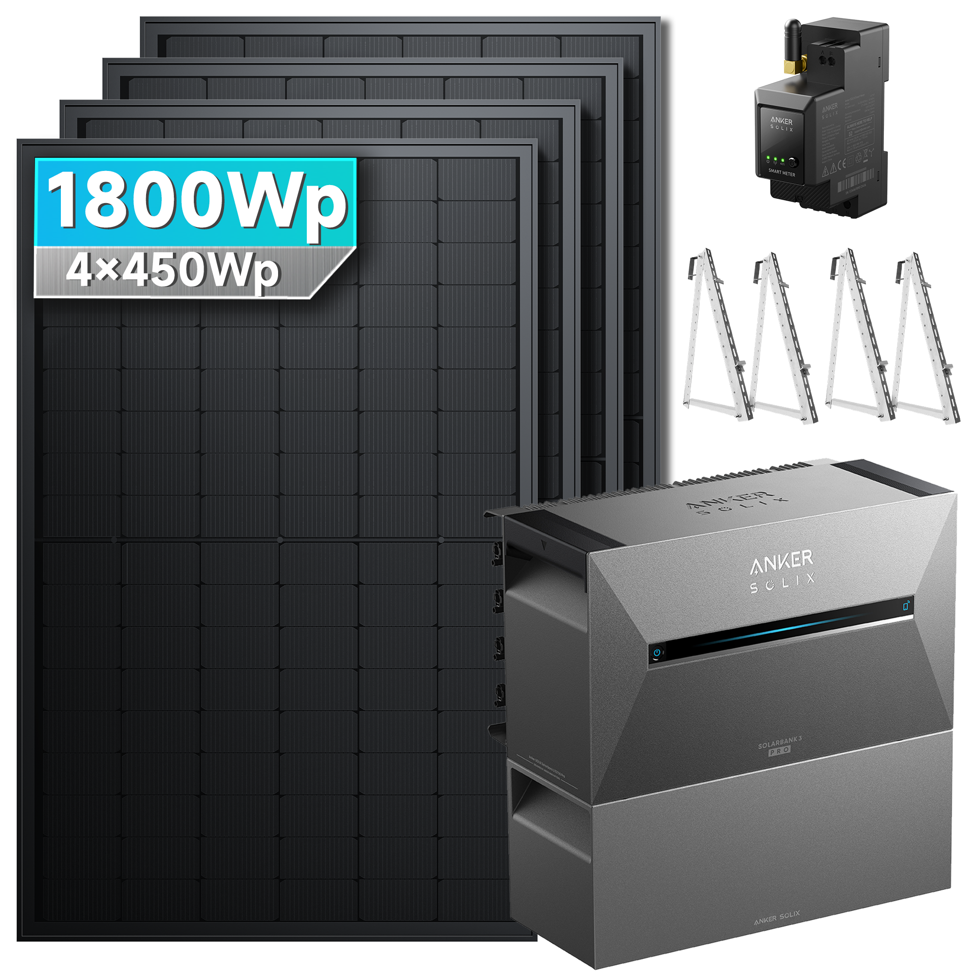 Anker SOLIX Solarbank 3 E2700 Pro Balkonkraftwerk Speicher mit 450Wp Solarmodul und MC4 Solarkabel Set