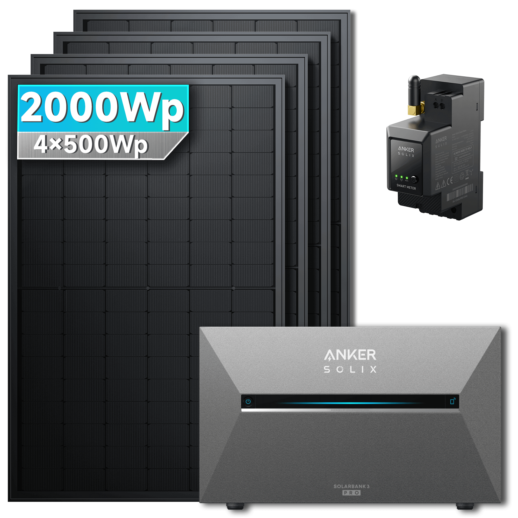 Anker SOLIX Solarbank 3 E2700 Pro Balkonkraftwerk speicher mit 500Wp Solarmodul und MC4 Solarkabel Set