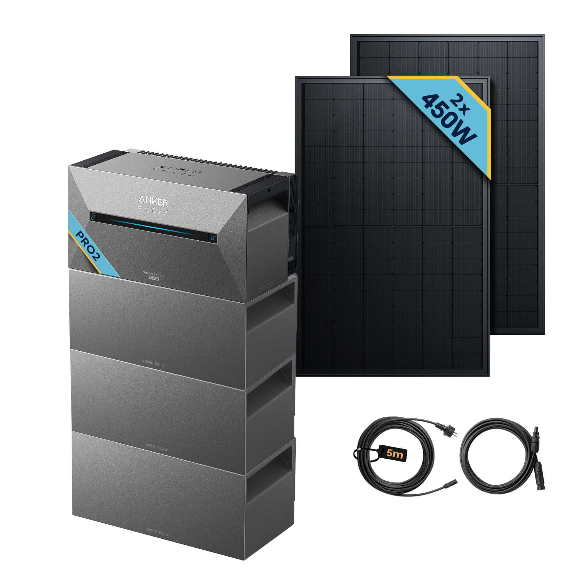 Anker SOLIX Solarbank 2 E1600 Pro Balkonkraftwerk speicher mit 450Wp Solarmodul Basic-Set und 450W Solarmodulen