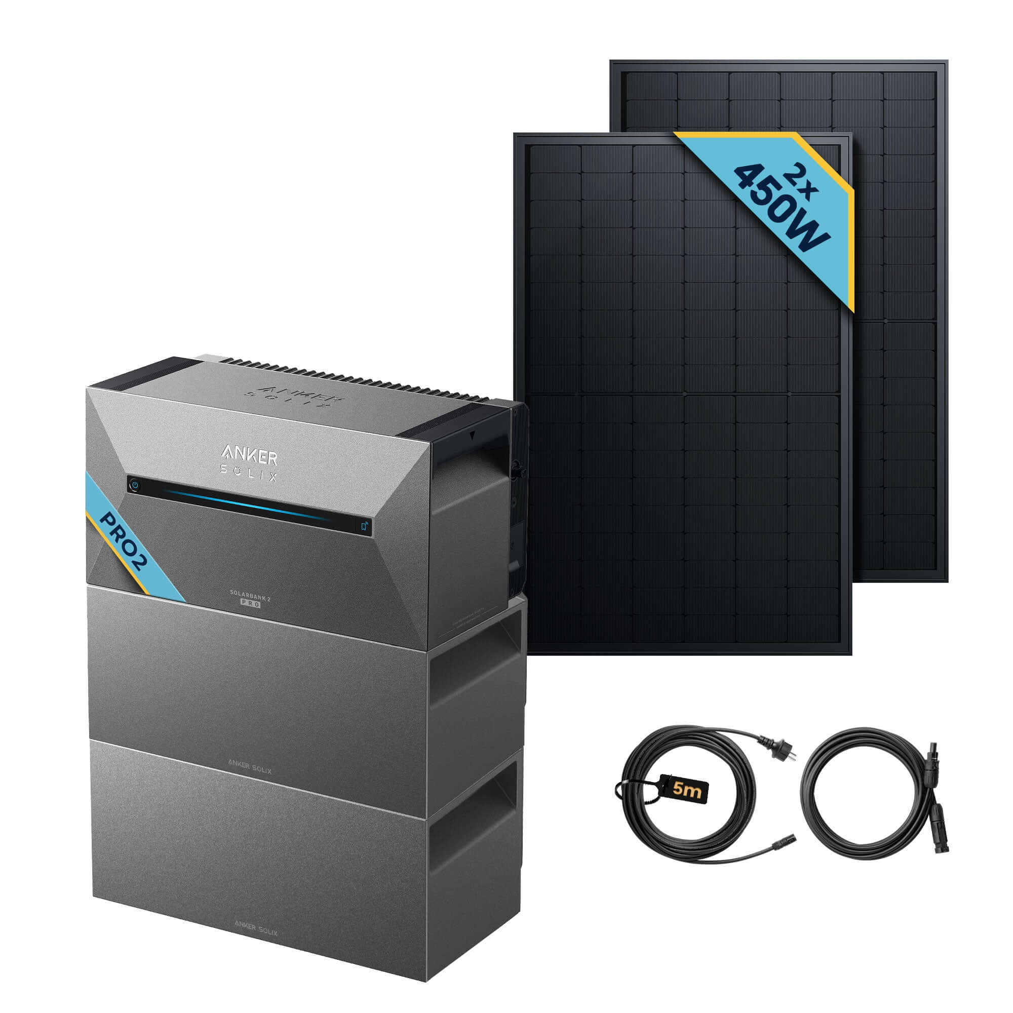 Anker SOLIX Solarbank 2 E1600 Pro Balkonkraftwerk speicher mit 450Wp Solarmodul Basic-Set im Bild.
