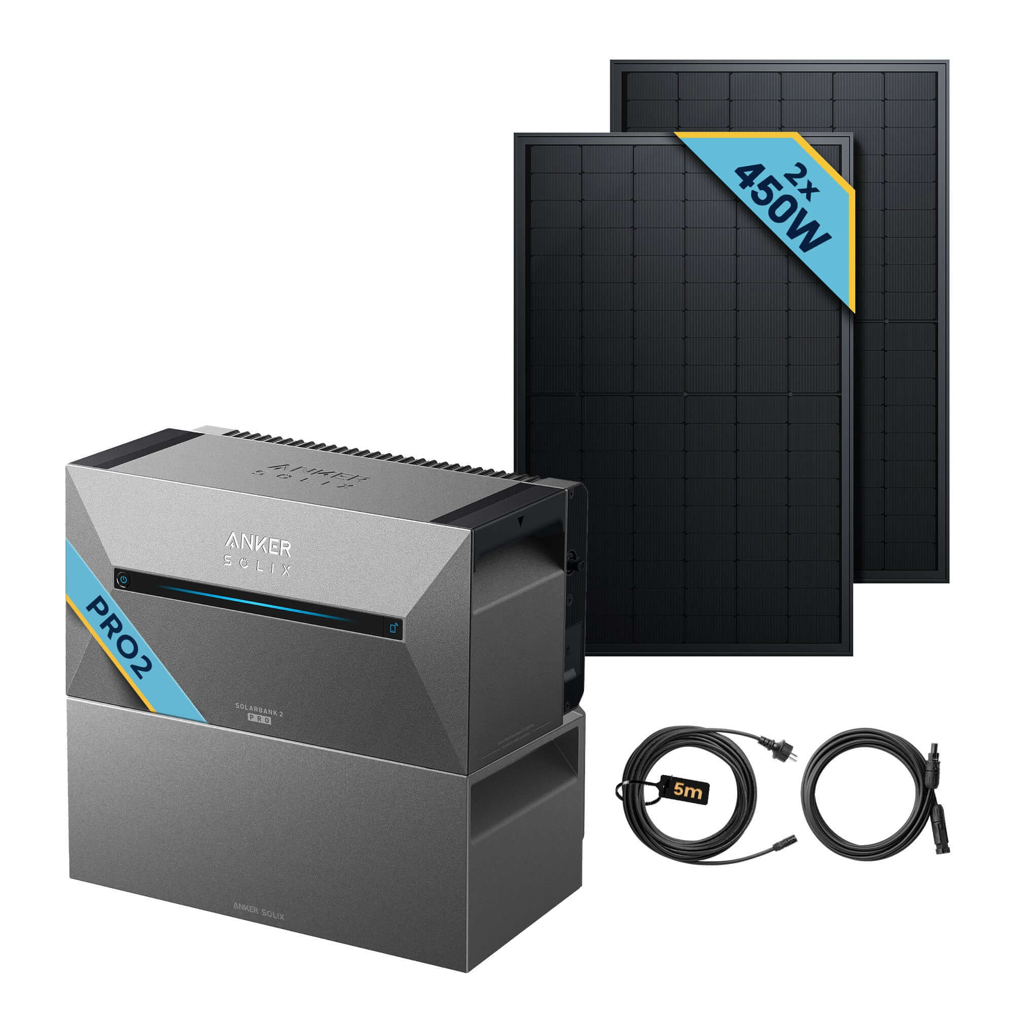 Anker SOLIX Solarbank 2 E1600 Pro Balkonkraftwerk speicher mit 450Wp Solarmodul Basic-Set und 2 Solarmodulen