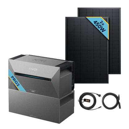 Anker SOLIX Solarbank 2 E1600 Pro Balkonkraftwerk speicher mit 450Wp Solarmodul Basic-Set und 2 Solarmodulen