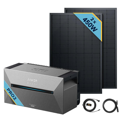 Anker SOLIX Solarbank 2 E1600 Pro Balkonkraftwerk speicher mit 450Wp Solarmodul Basic-Set, inkl. 2x 450W Solarmodulen.