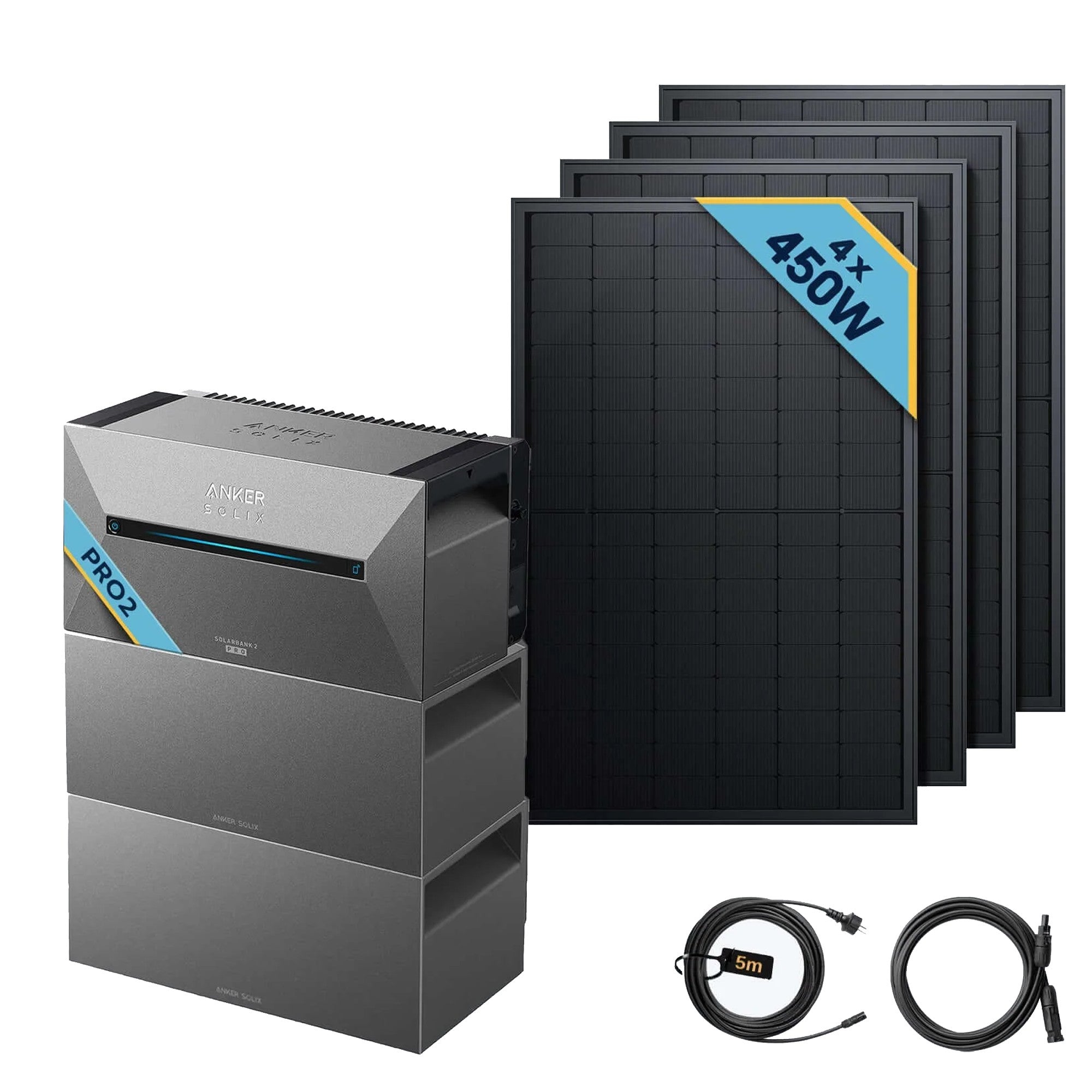 Anker SOLIX Solarbank 2 E1600 Pro Balkonkraftwerk speicher mit 450Wp Solarmodul Basic-Set und 4 Solarmodulen 450W.