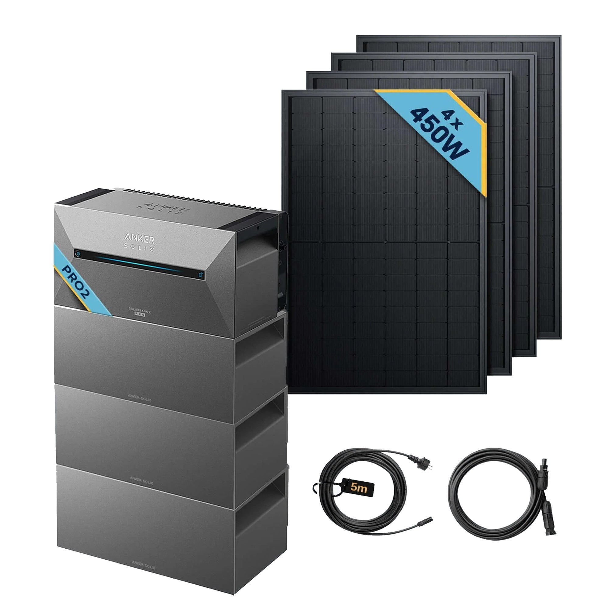 Anker SOLIX Solarbank 2 E1600 Pro Balkonkraftwerk speicher mit 450Wp Solarmodul Basic-Set und 4 Solarmodulen