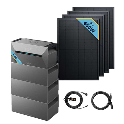 Anker SOLIX Solarbank 2 E1600 Pro Balkonkraftwerk speicher mit 450Wp Solarmodul Basic-Set mit Solarmodulen und Kabel.