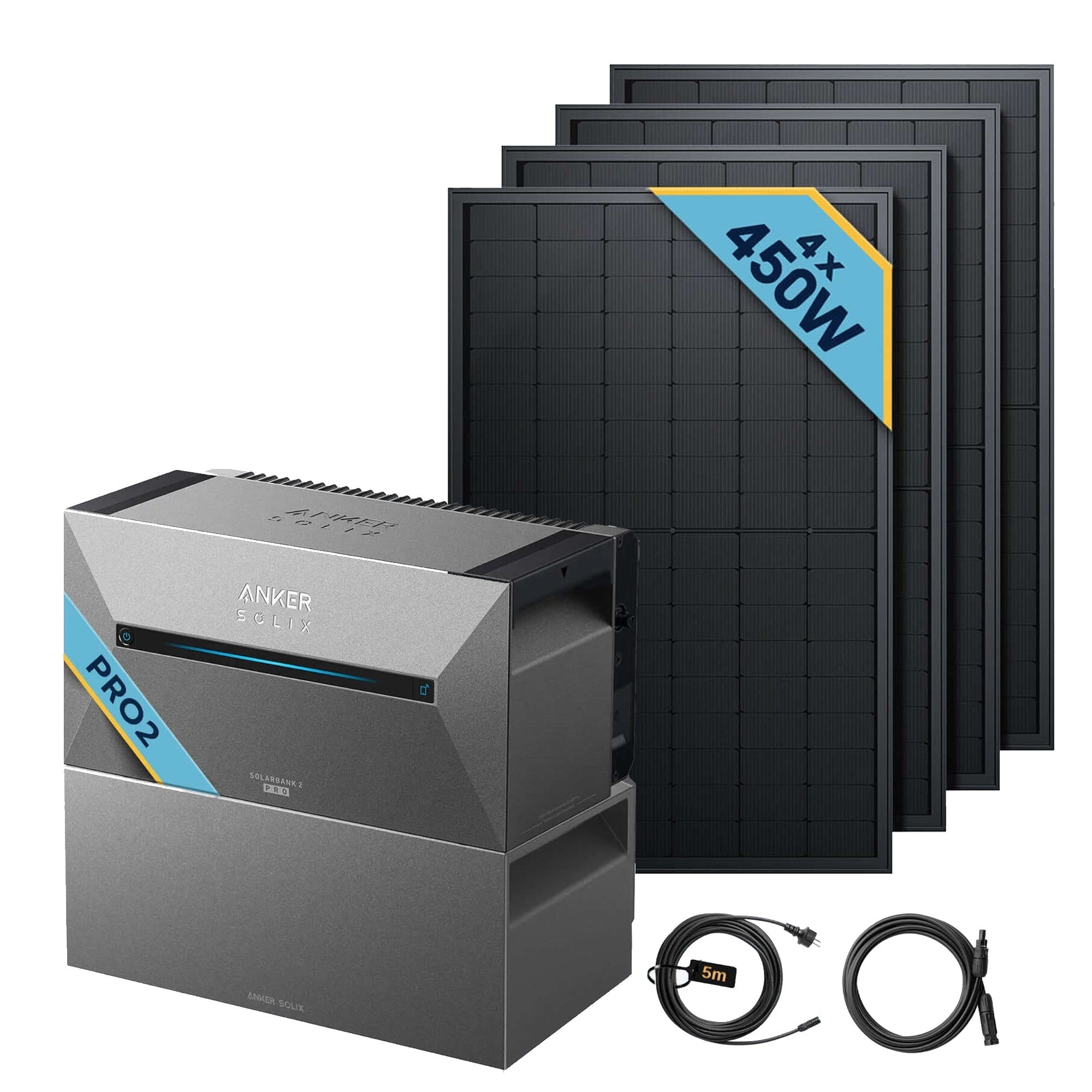 Anker SOLIX Solarbank 2 E1600 Pro Balkonkraftwerk speicher mit 450Wp Solarmodul Basic-Set mit 4x 450W Solarmodulen.