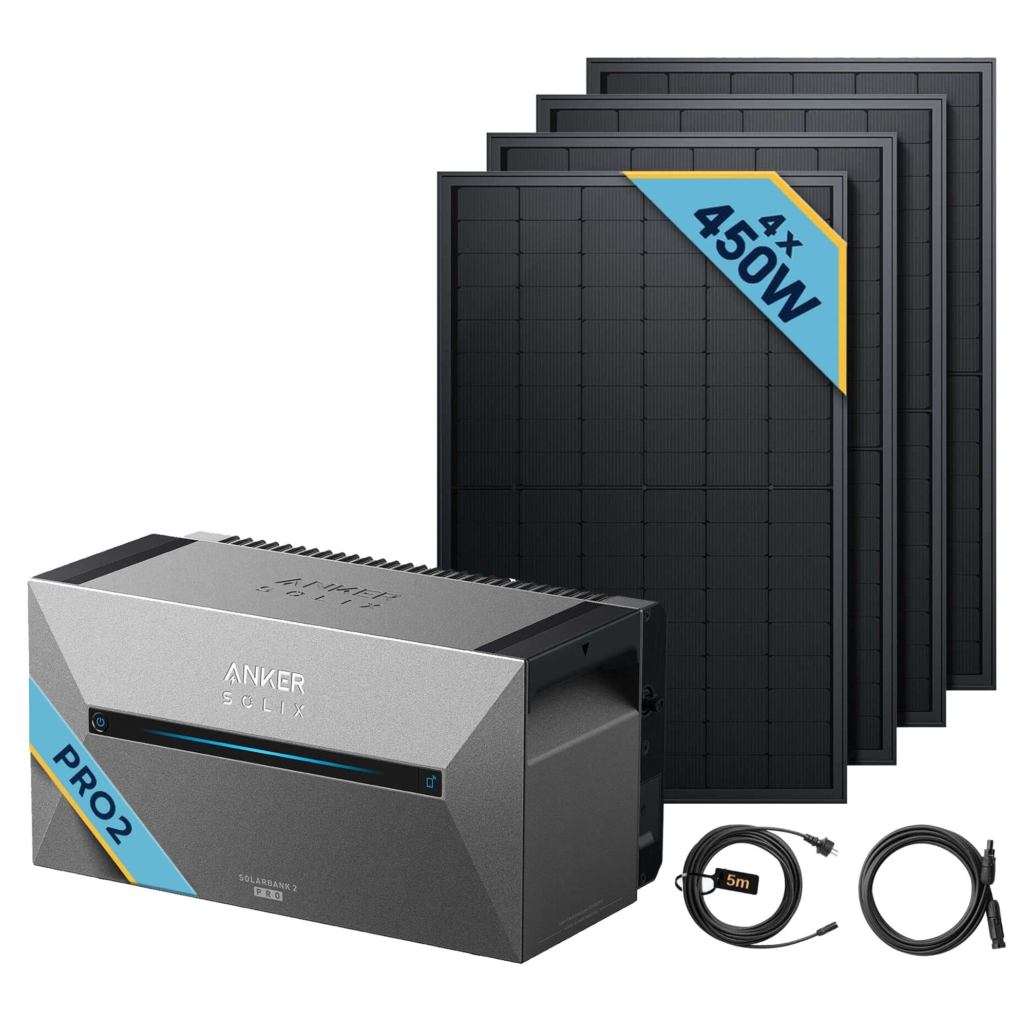 Anker SOLIX Solarbank 2 E1600 Pro Balkonkraftwerk speicher mit 450Wp Solarmodul Basic-Set und 4X 450W Solarmodulen